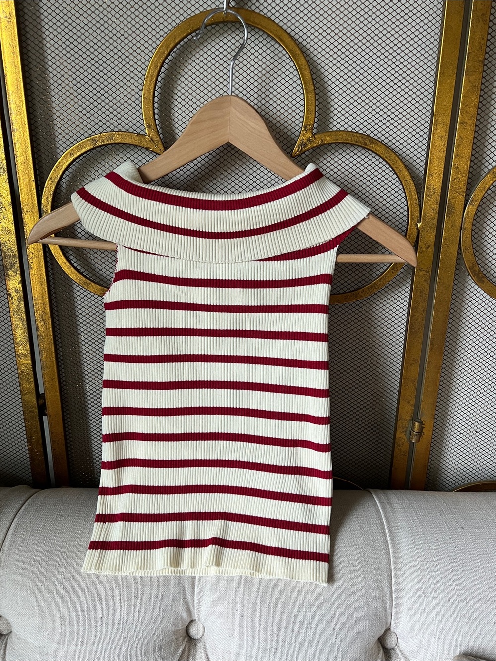 Chicwish Cream Tank Top with Red Stripes